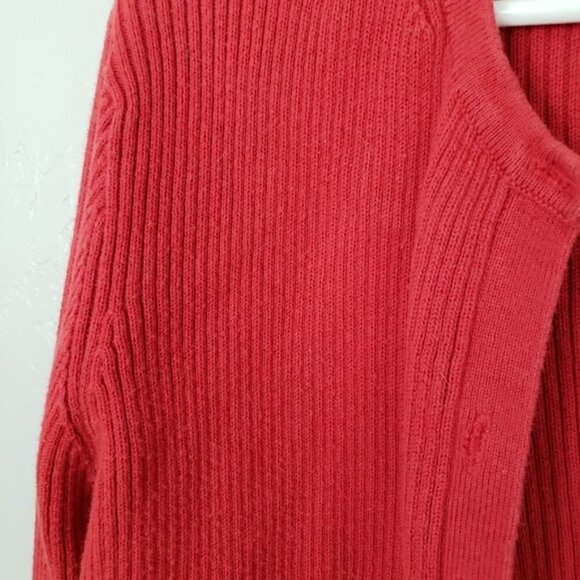 Red Orange Long Sleeve Button Ribbed Knit Cardigan - Picture 2 of 4